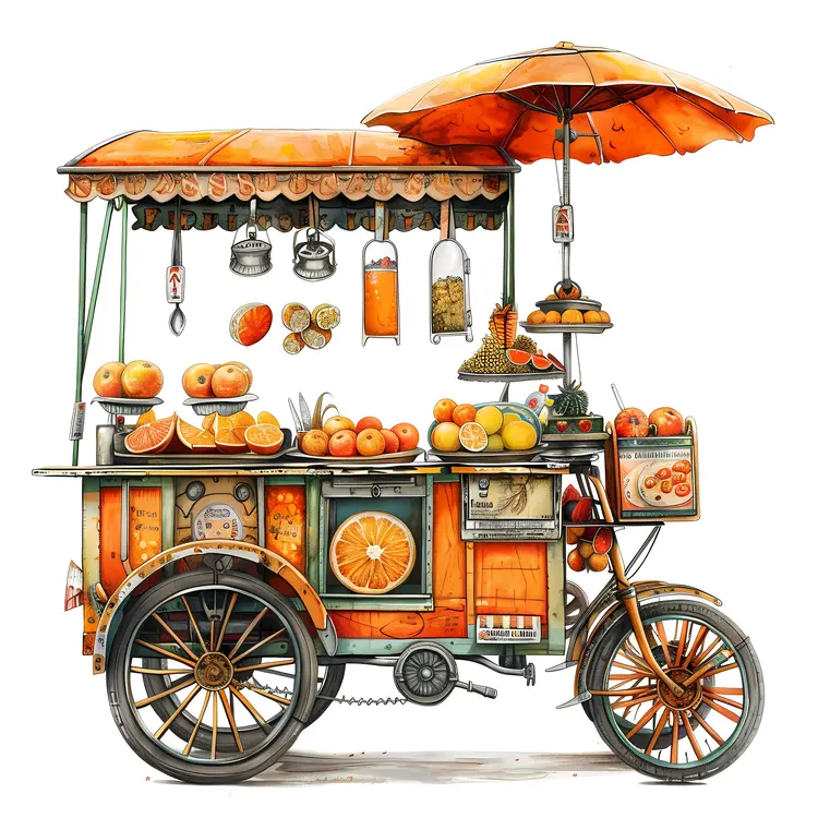Orange-Themed Food Cart Illustration