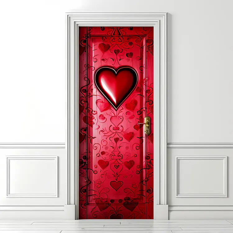 Red Door with Heart Pattern for Valentine's Day