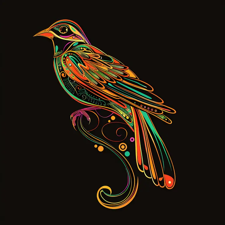 Colorful Patterned Bird Illustration