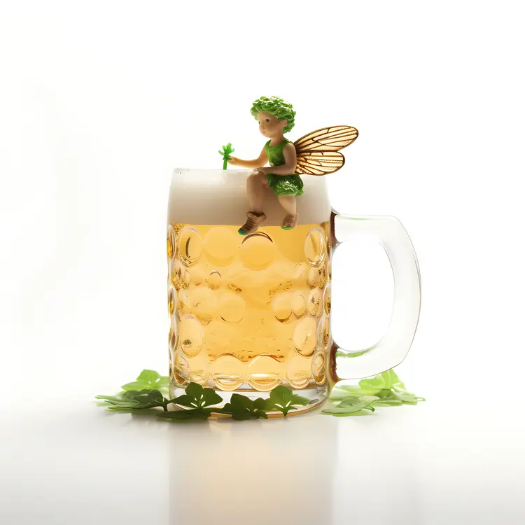 Fairy Sitting on Beer Mug with Clover