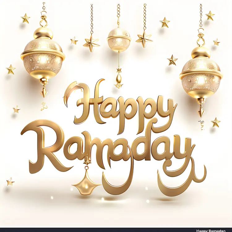 Happy Ramadan with Golden Lanterns and Stars