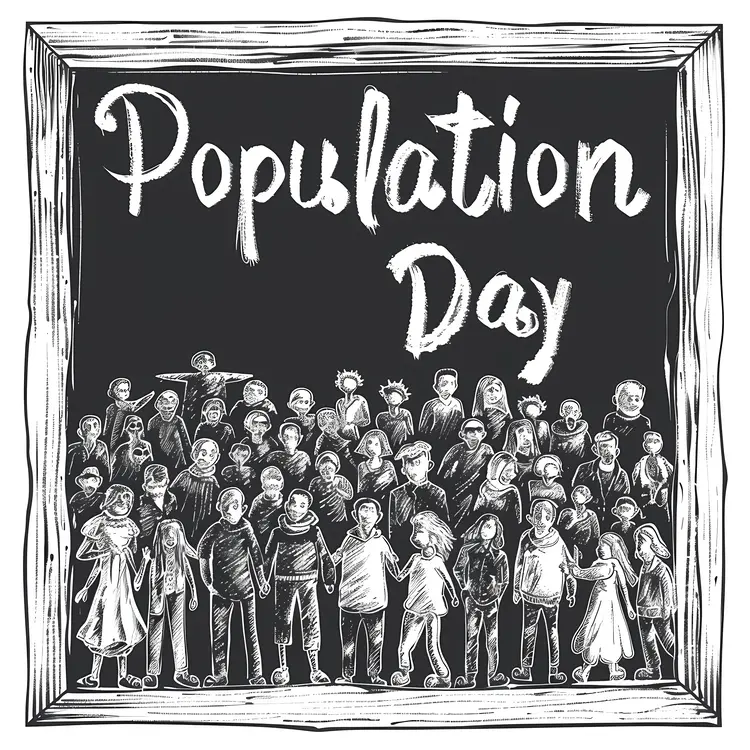 Population Day Chalkboard with Crowd Illustration