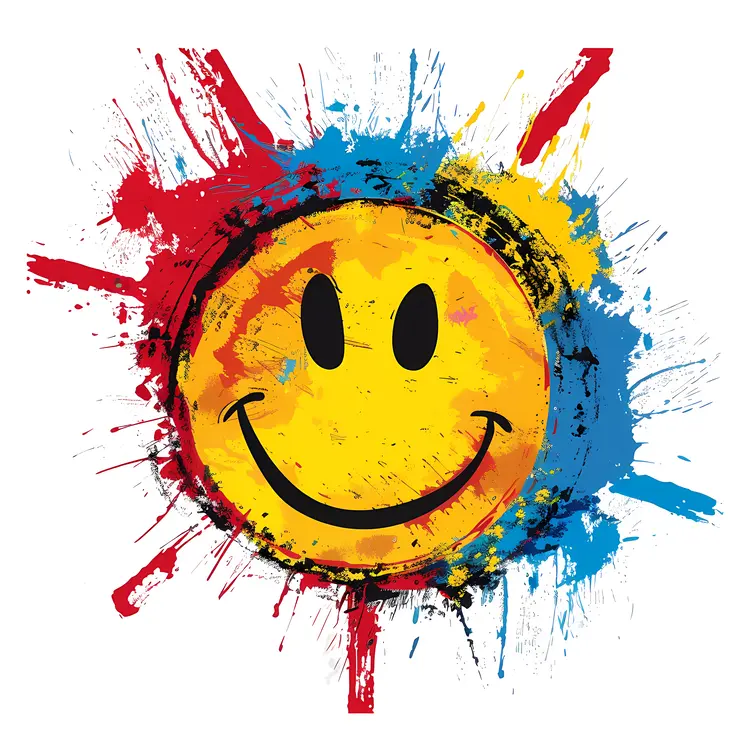 Colorful Smiley Face with Paint Splatter