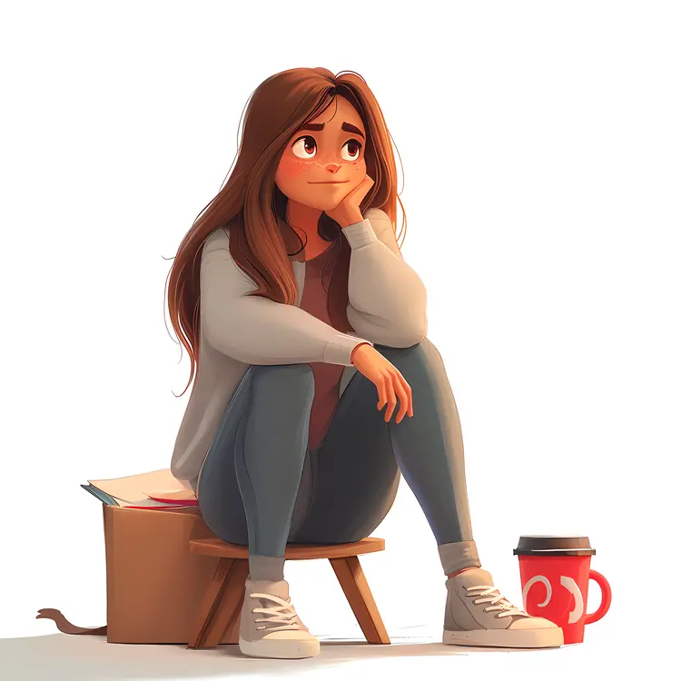 Thoughtful Girl Sitting with Coffee