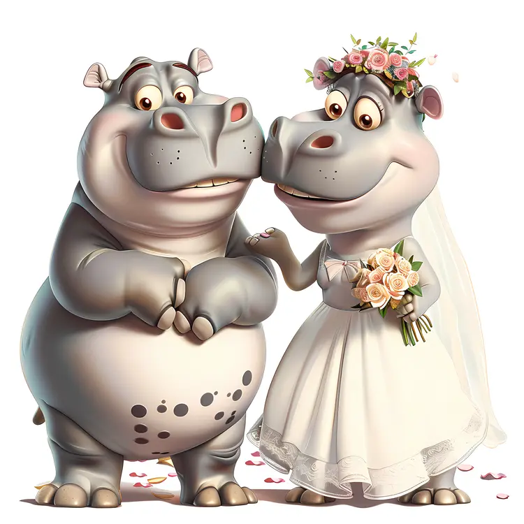 Cartoon Hippo Wedding Couple