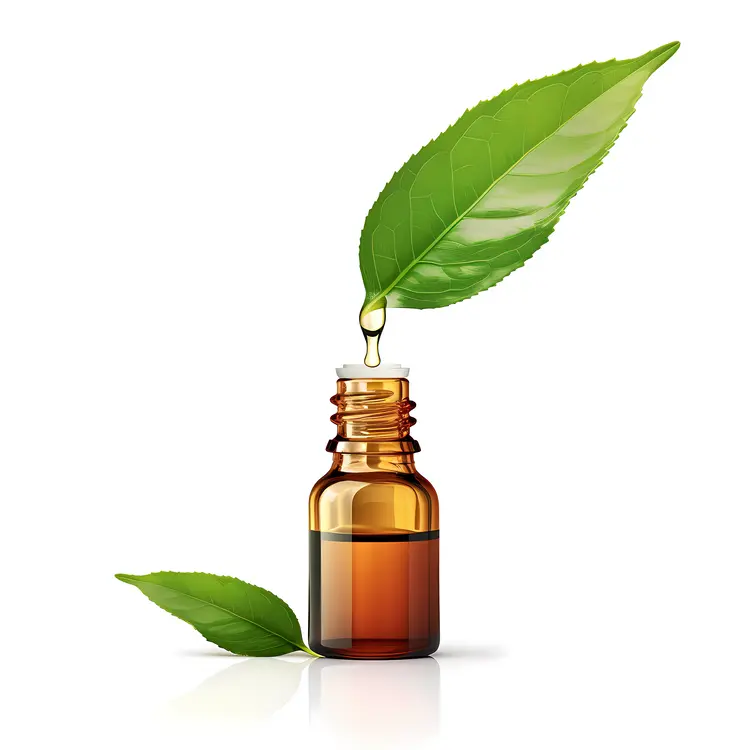 Green Leaf and Oil Drop into Bottle