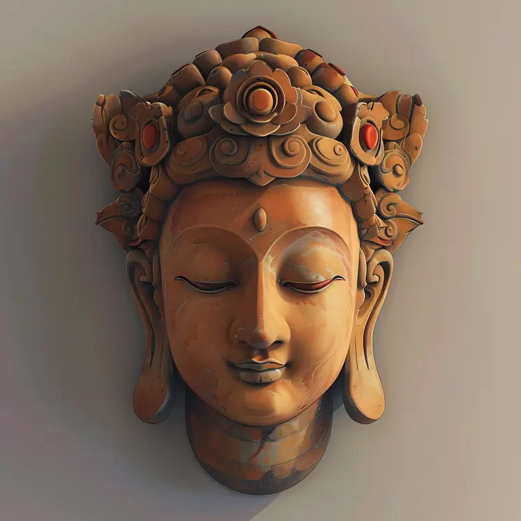Serene Buddha Head Sculpture with Ornate Crown