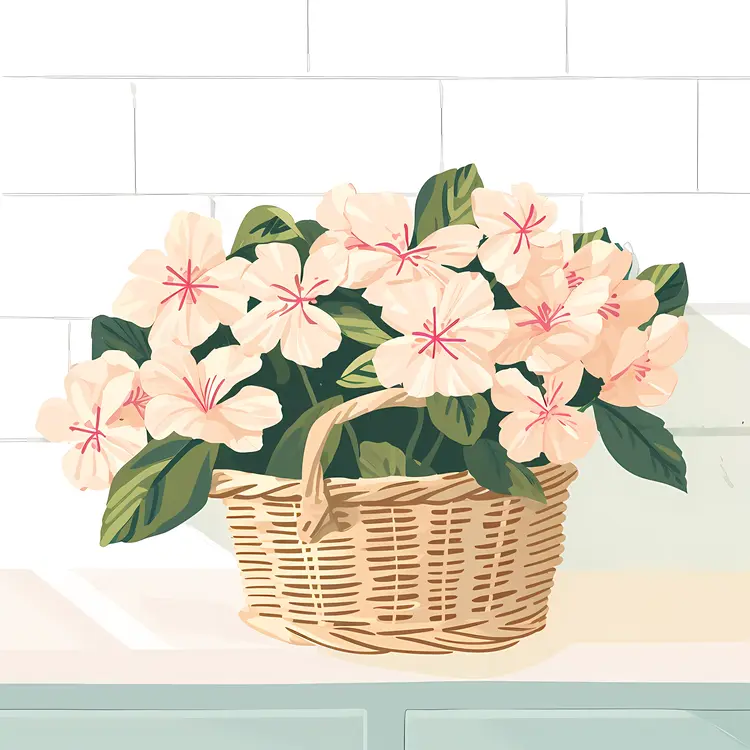Pink and White Flowers in a Wicker Basket