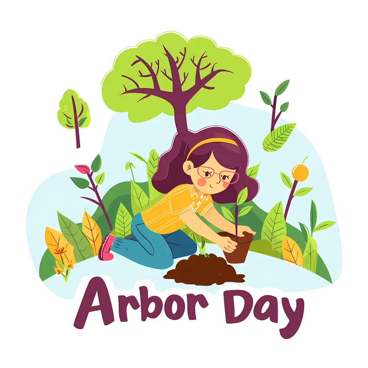 Girl Planting Tree on Arbor Day