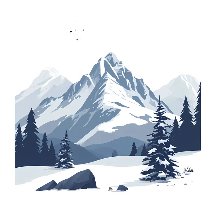 Snowy Mountain with Pine Trees