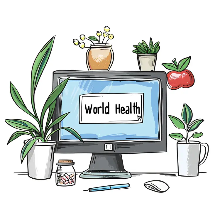 World Health Day with Computer and Plants