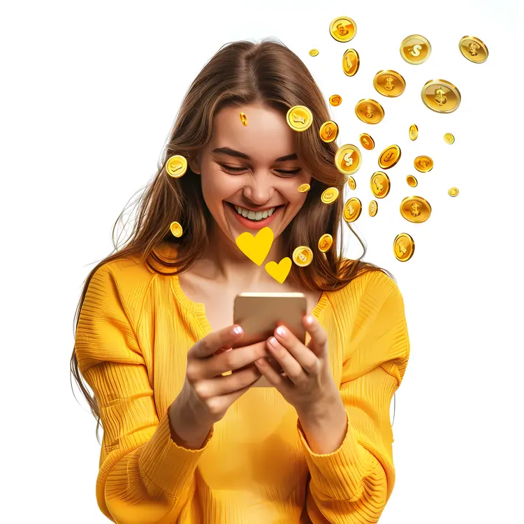 Woman with Phone and Coins