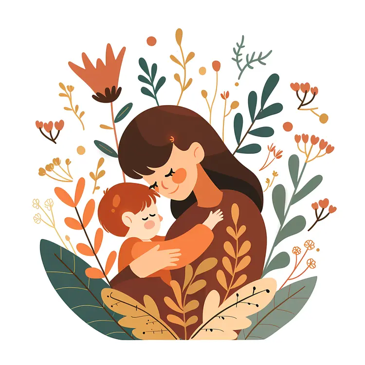 Mother Hugging Child in Nature