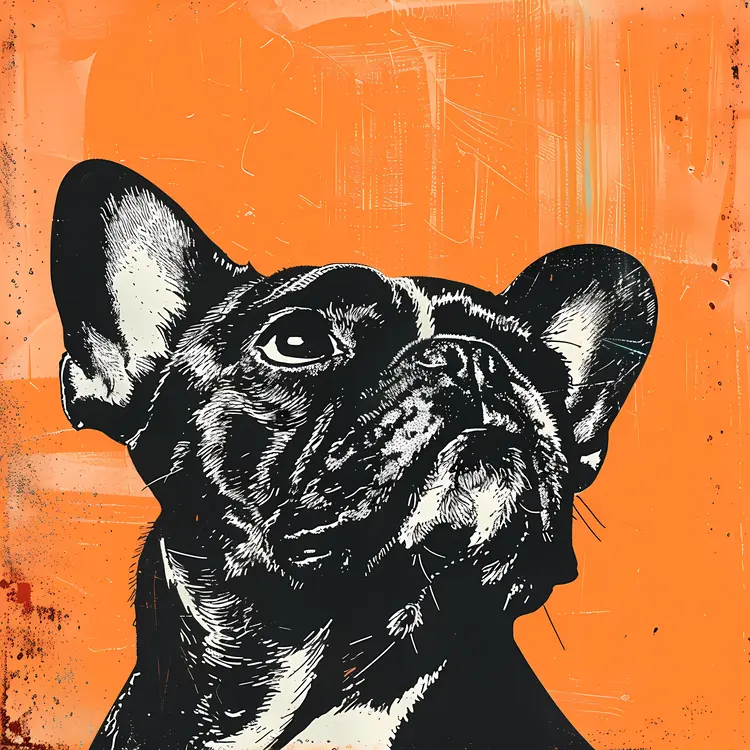 Black French Bulldog Illustration on Orange Background