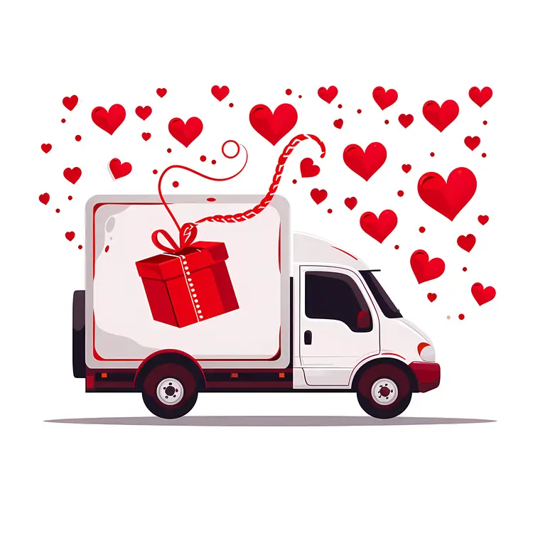 Delivery Truck with Gift and Hearts
