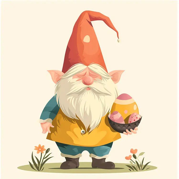 Gnome Holding a Basket of Easter Eggs
