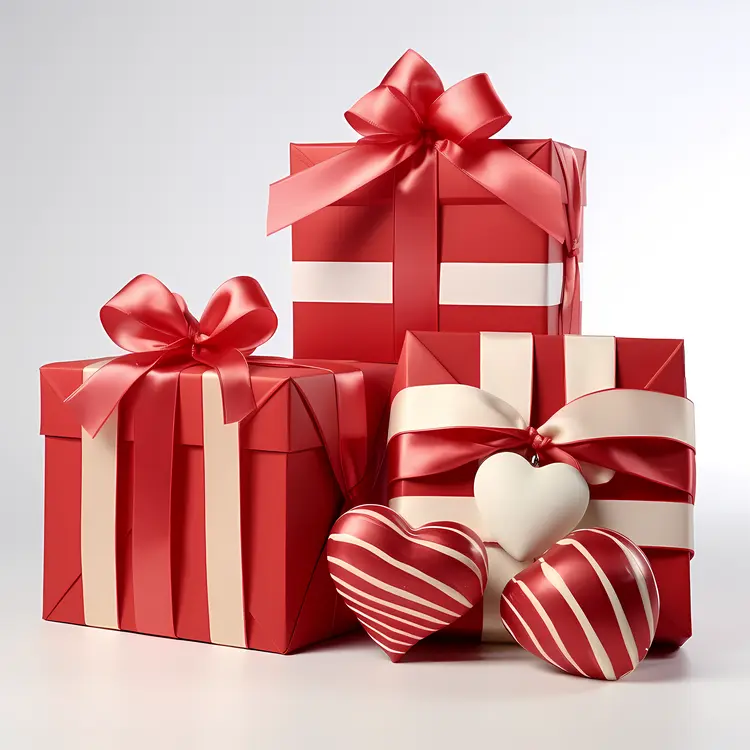 Stack of Red and White Gift Boxes with Hearts