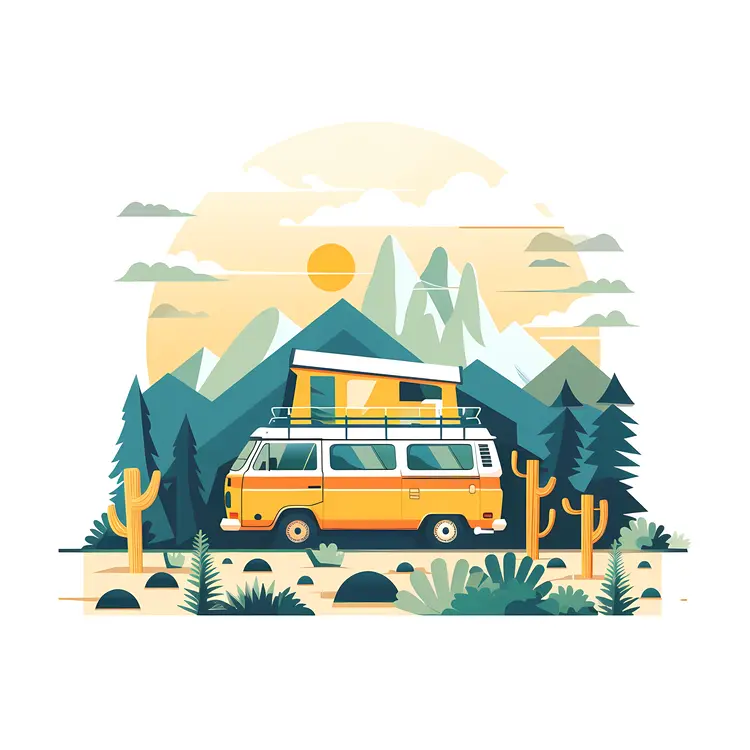 Yellow Van in Desert Landscape