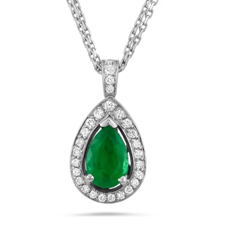 Elegant Emerald Teardrop Necklace with Diamond Halo