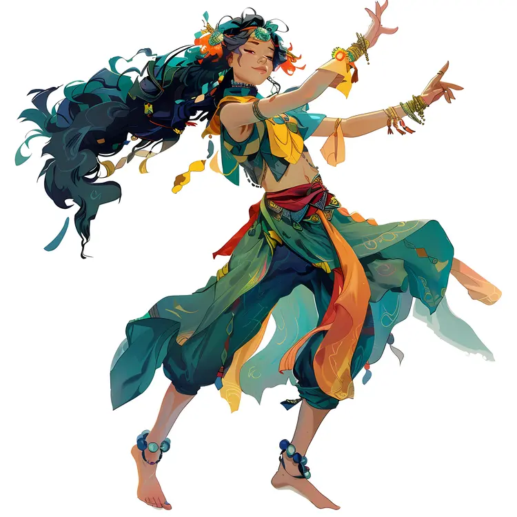 Colorful Dancing Woman with Jewelry