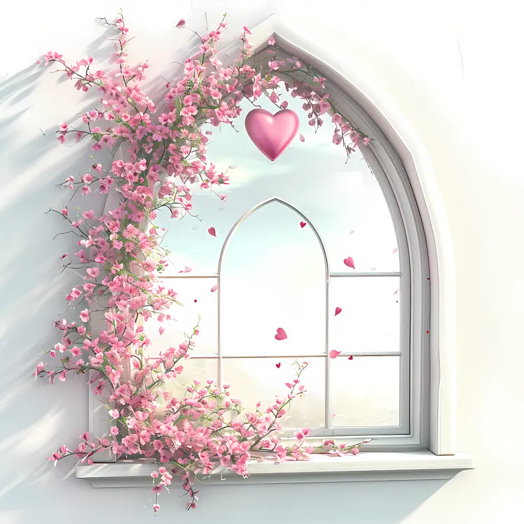 Hearts in Window Illustration for Valentine's Day