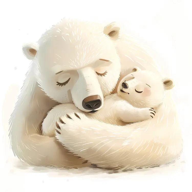 Mother Polar Bear Hugging Cub