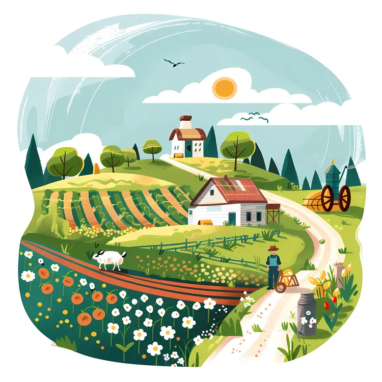 Farm with Flowers and Fields