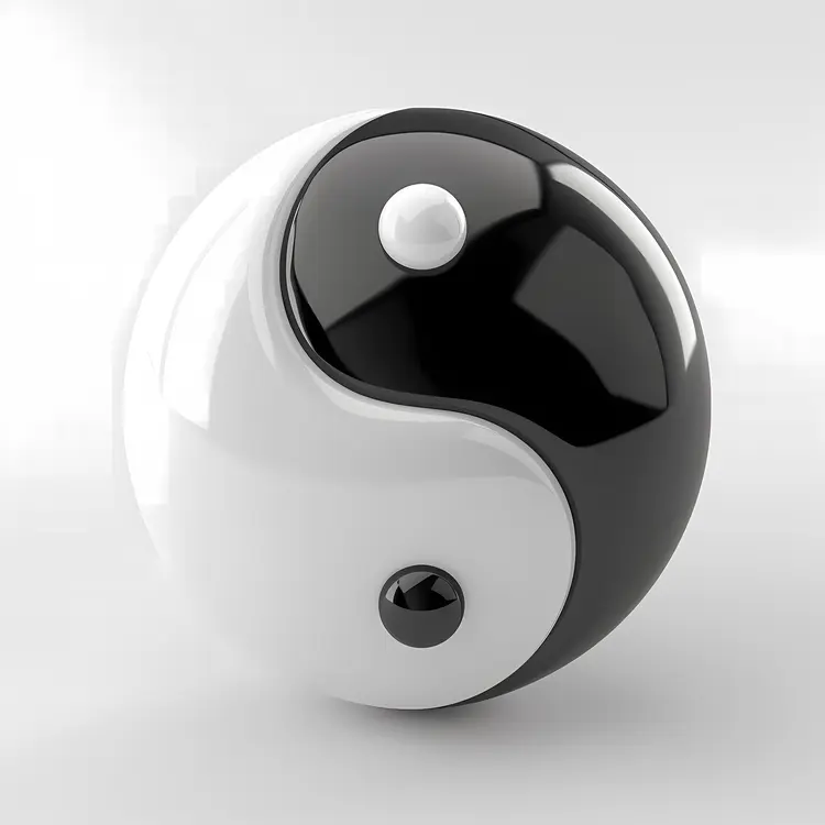 3D Yin Yang Symbol in Black and White