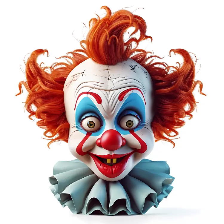 Creepy Clown with Red Hair and Blue Makeup