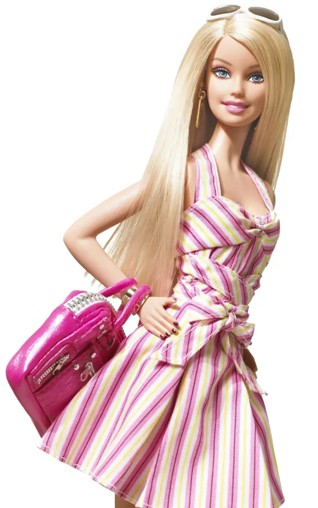Blonde Doll with Striped Dress and Handbag