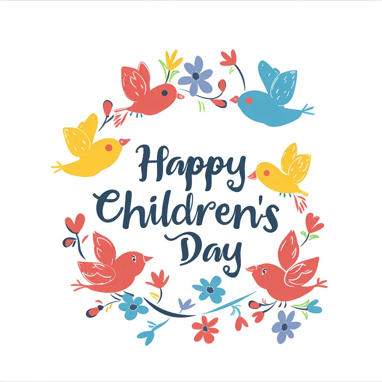 Happy Children's Day with Birds and Flowers