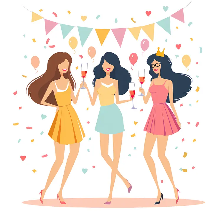 Party Girls Celebrating with Drinks