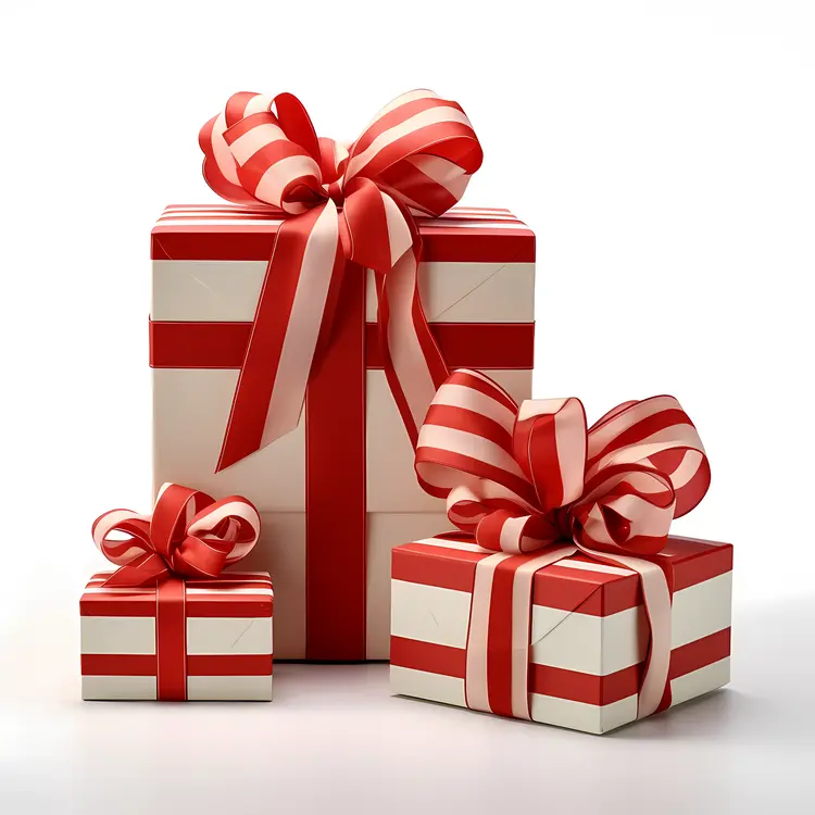 Stack of Striped Gift Boxes with Ribbons