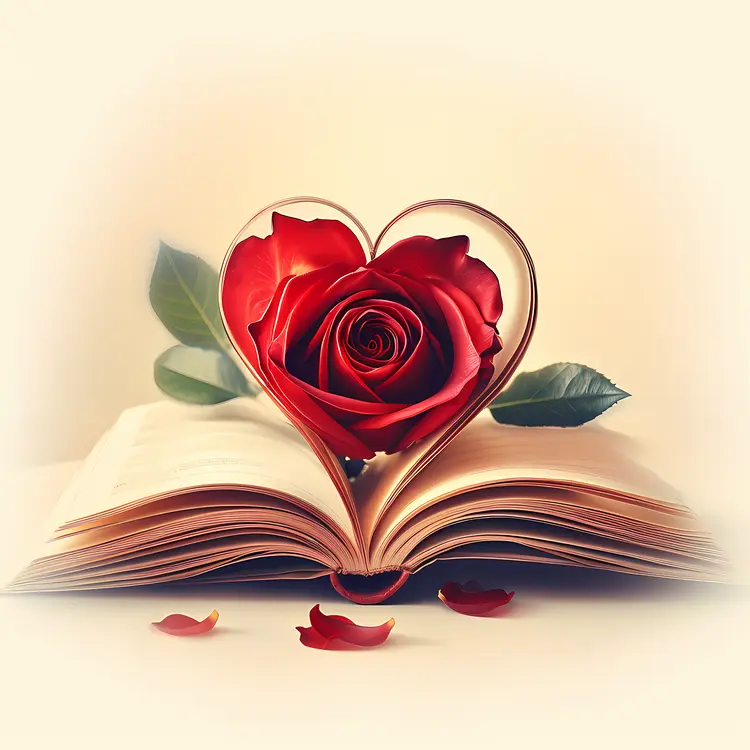 Heart-Shaped Rose on Open Book