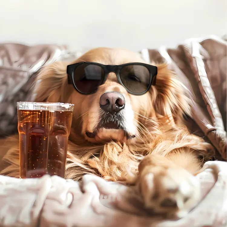 Dog with Sunglasses and Drink