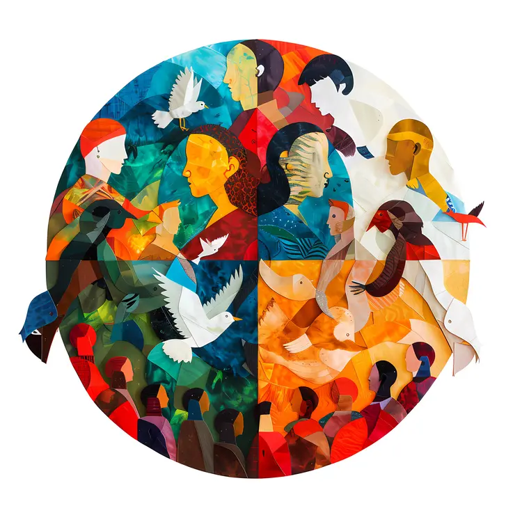 Artistic Circle with Doves and People