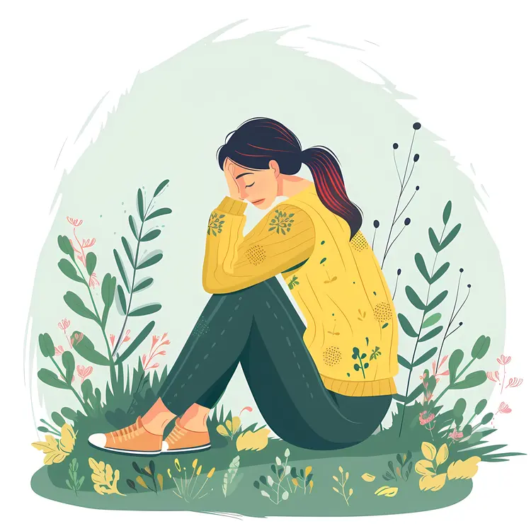 Sad Girl Sitting in Nature