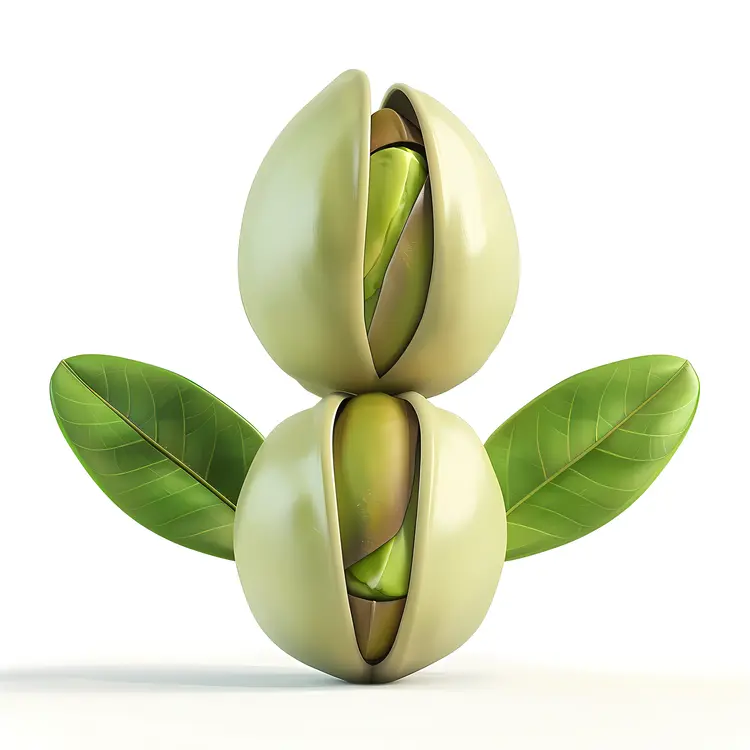 Green Pistachios with Leaves