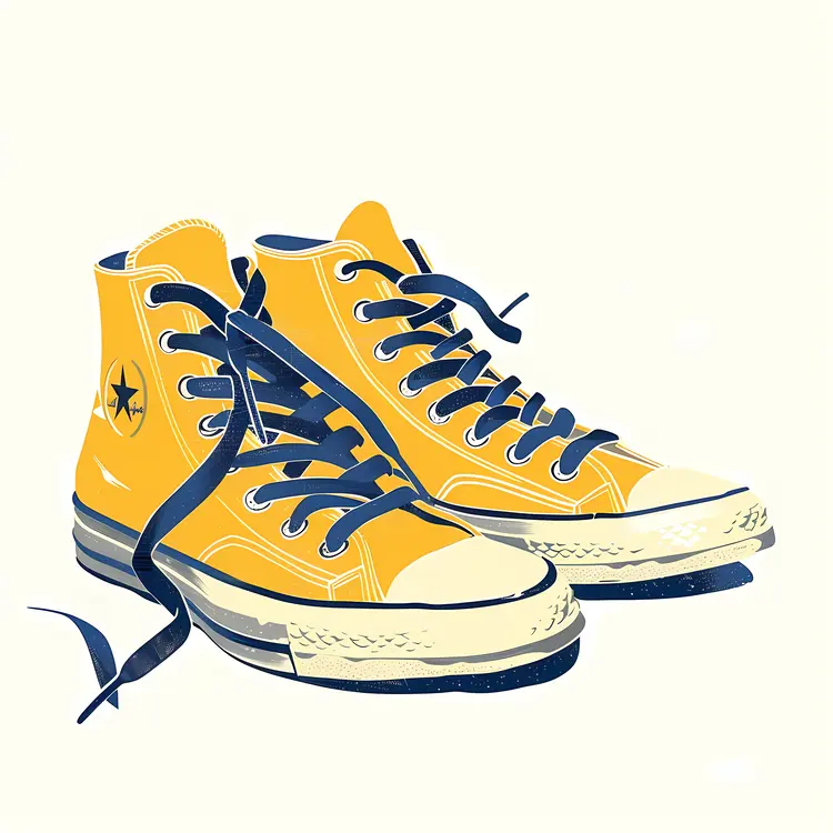 Yellow and Blue High-Top Sneakers with Star Logo