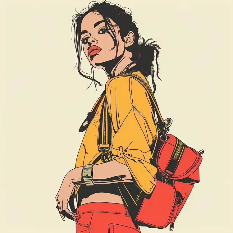 Stylish Girl with Red Bag and Yellow Top