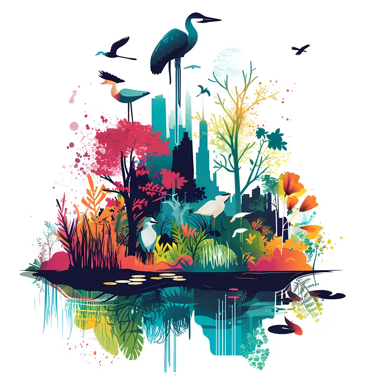 Heron in Vibrant Nature Scene