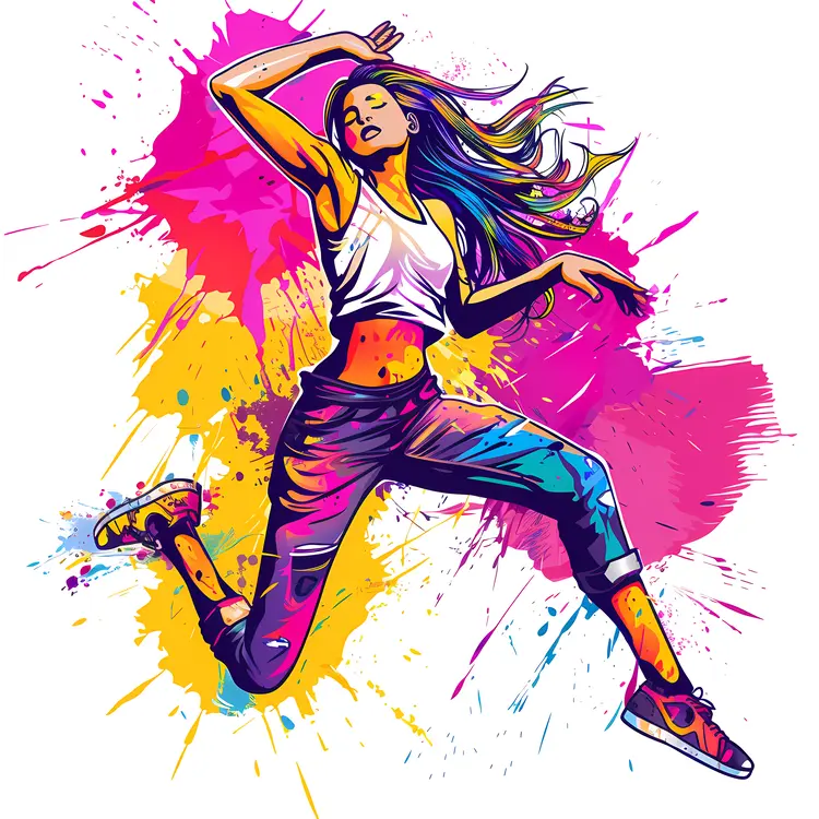 Energetic Dancing Woman with Colorful Background