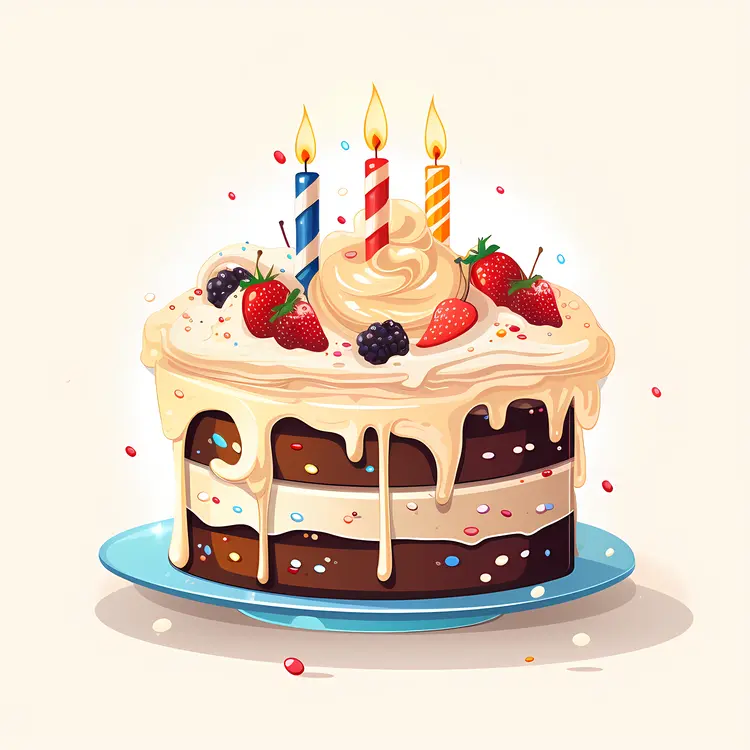 Birthday Cake with Candles and Strawberries