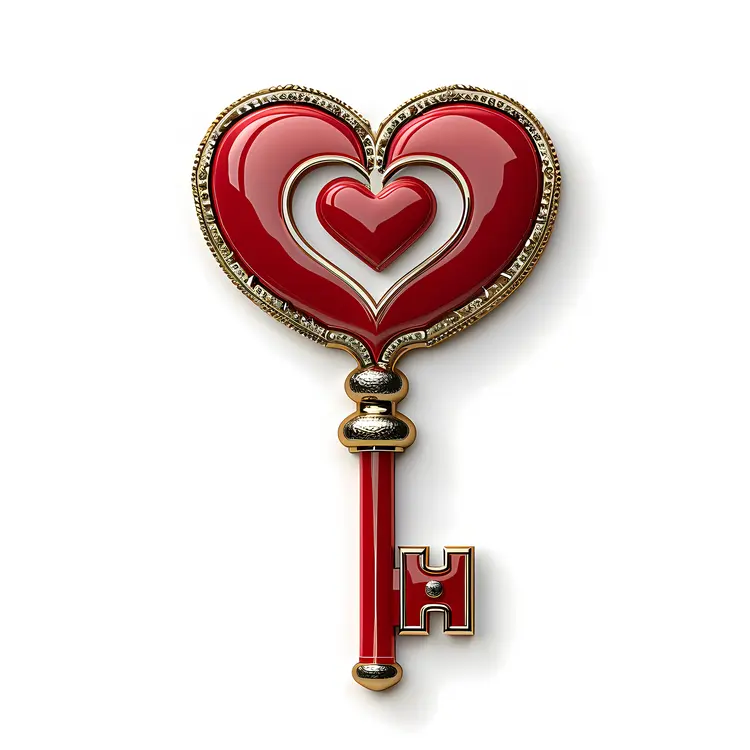 Red Heart Key with Double Heart Design