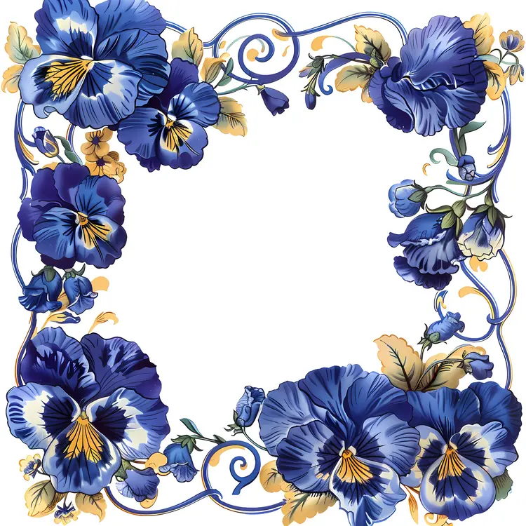 Blue Flowers with Floral Frame