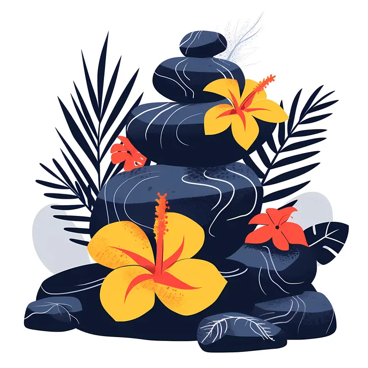 Zen Stacked Stones with Yellow Flowers