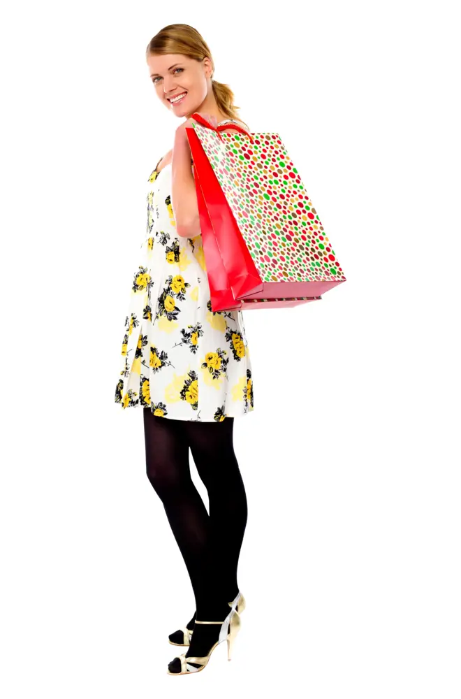 Woman Holding a Colorful Shopping Bag