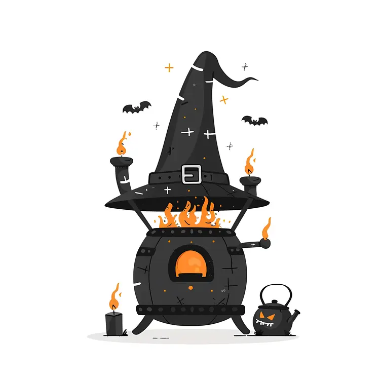 Witch's Cauldron with Hat and Fire
