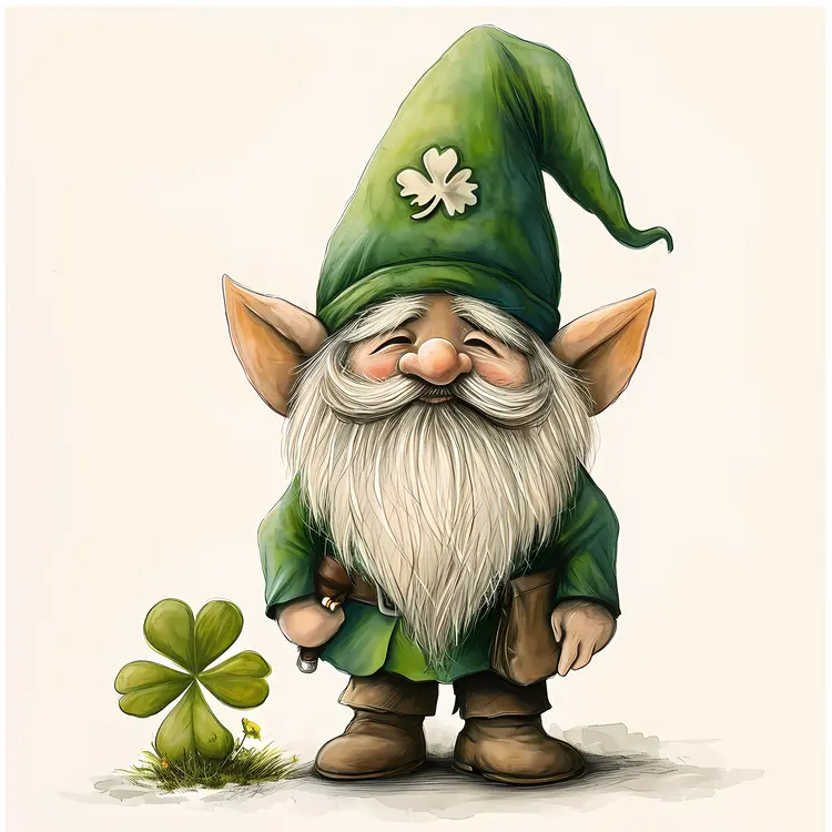 Cute Green Gnome with Shamrock