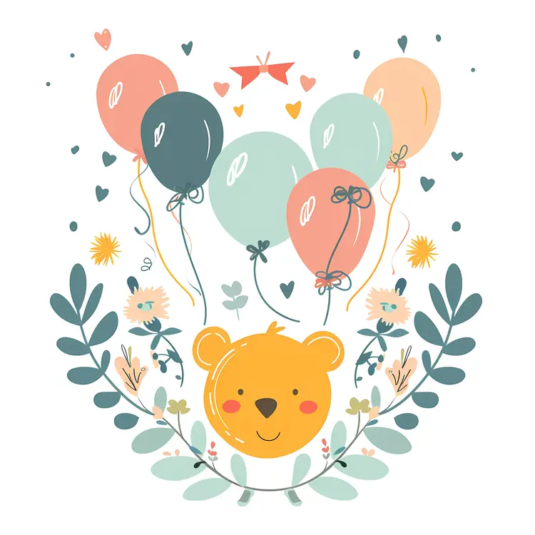 Cute Bear with Balloons Illustration
